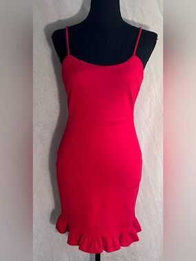 Lulu's bright red Ruffle-Hem Mini Dress
